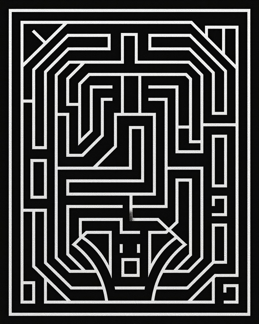 Geometric Maze Black And White Pattern Rug