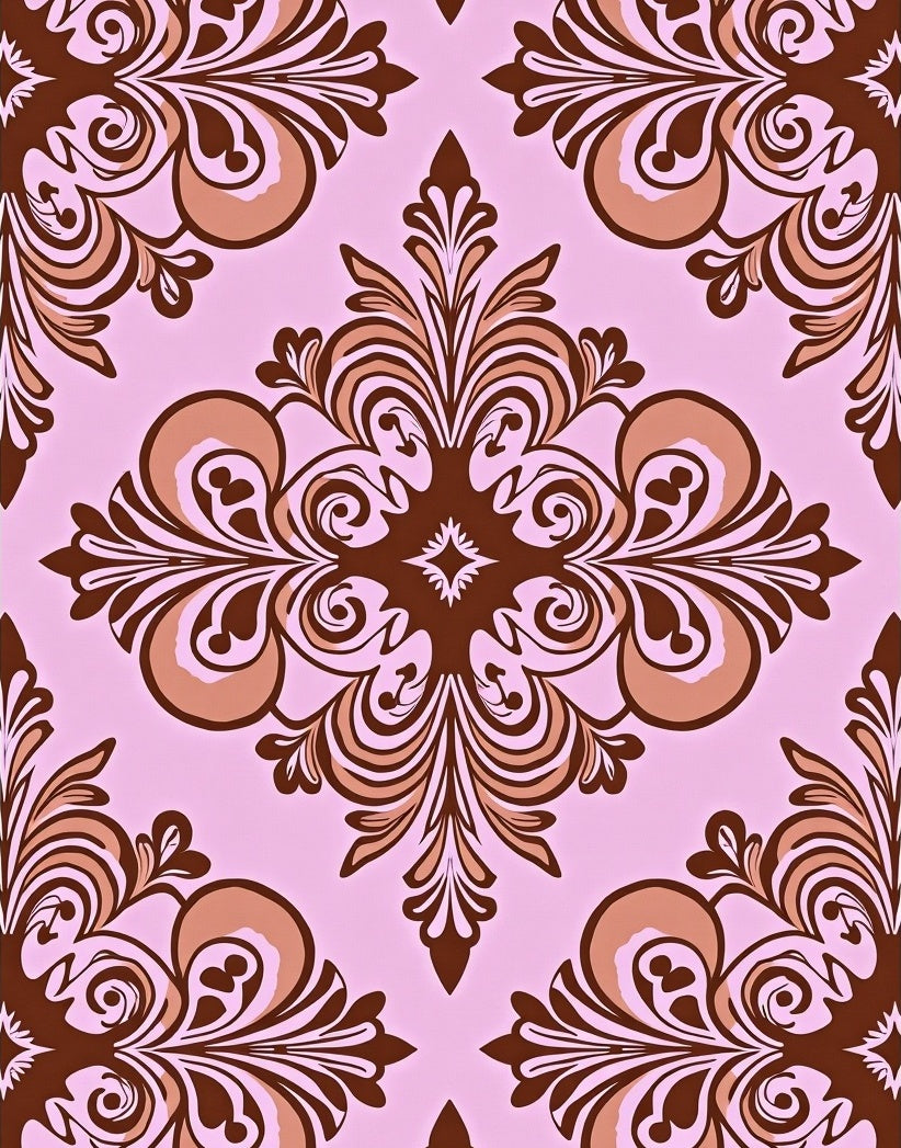 Damask Patterned Pink Brown Rug