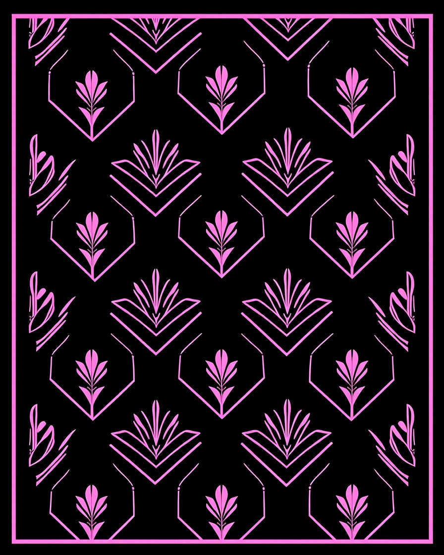 Modern Pink Geometric Floral Design Rug