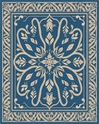 Antique Floral Patterned Blue Rug