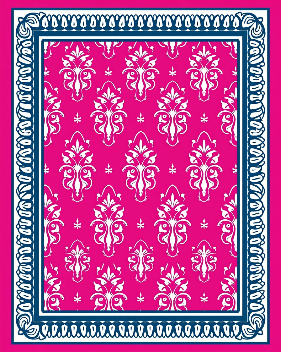 Vibrant Pink Damask Floral Pattern Rug
