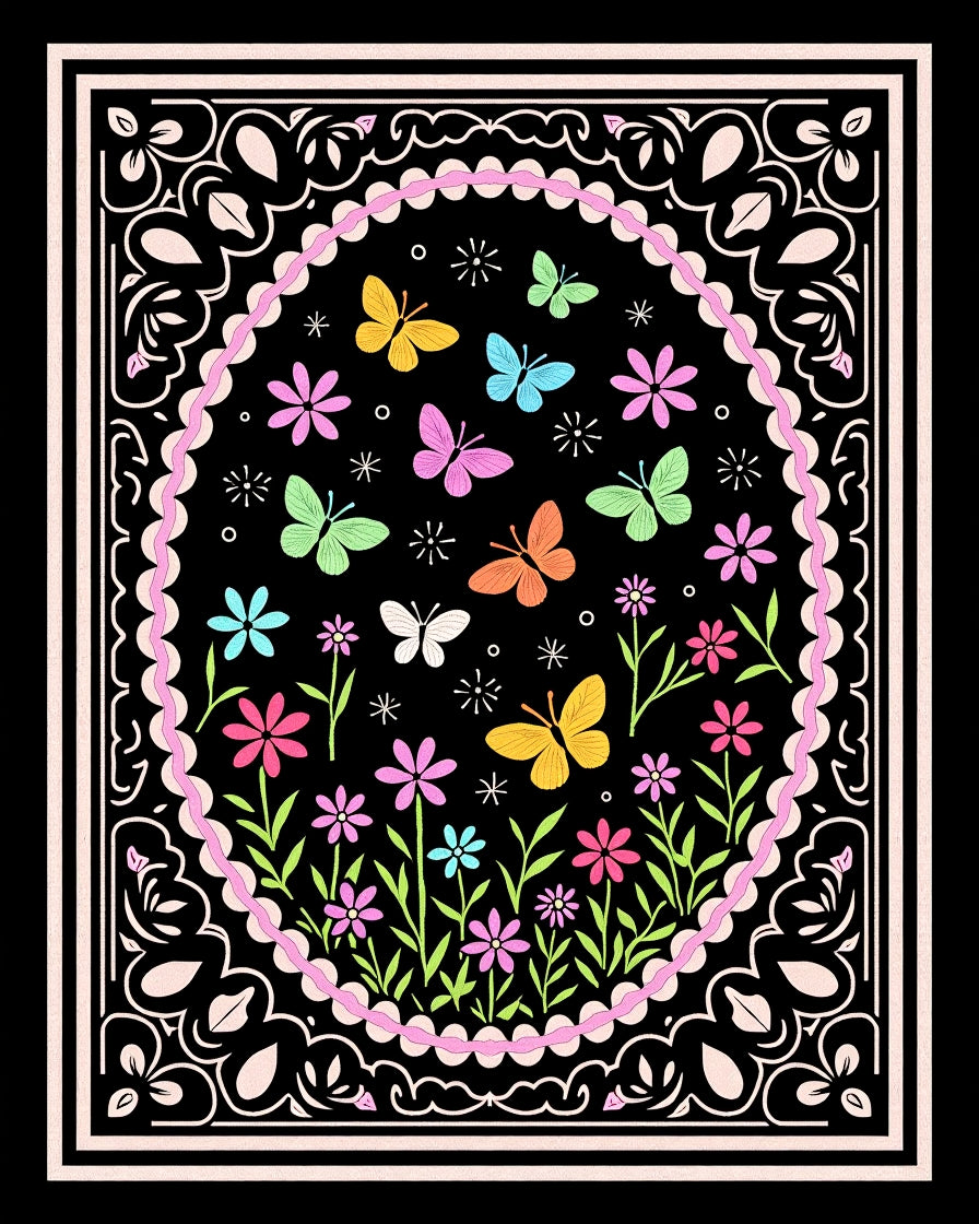 Whimsical Butterflies Floral Garden Rug