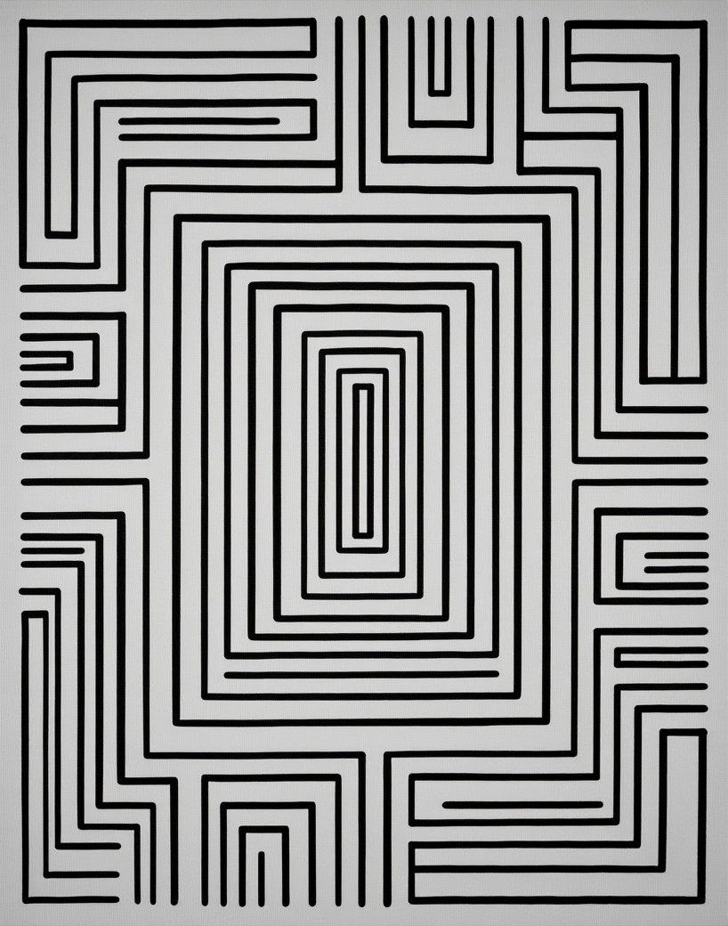 Minimalist Black White Maze Art Rug