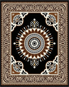 Ornate Radial Brown Black Pattern Rug
