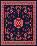 Vibrant Red Navy Floral Scroll Rug
