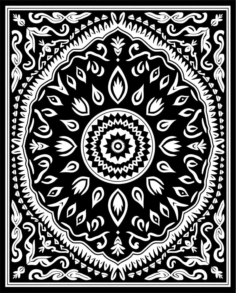 Black White Mandala Style Pattern Rug