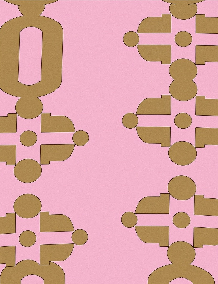 Geometric Gold Pattern On Pink Rug
