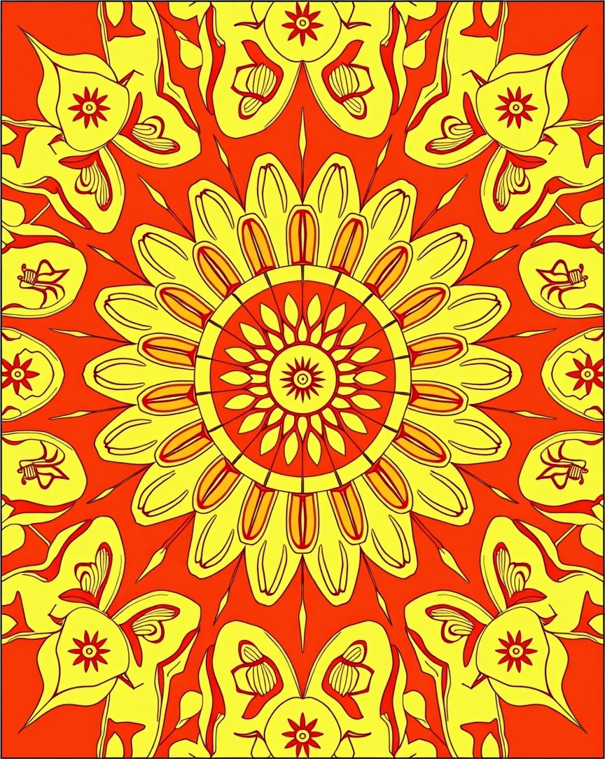 Vibrant Sunburst Mandala Pattern Rug