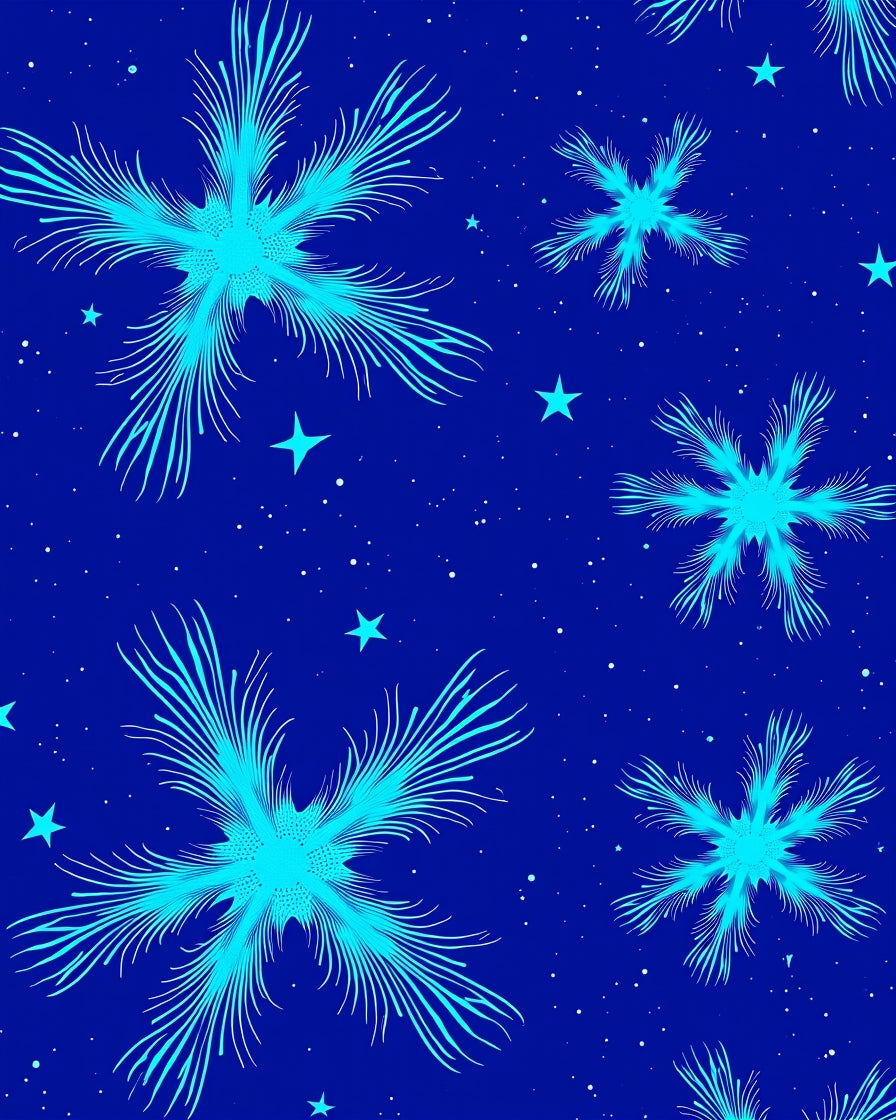 Cyan Starburst Pattern on Blue Background Rug