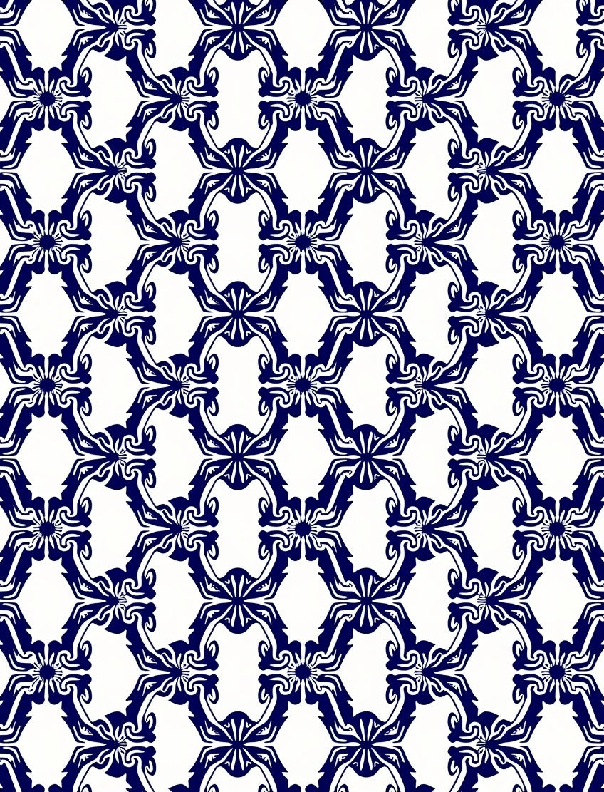 Indigo Floral Lattice Pattern Rug