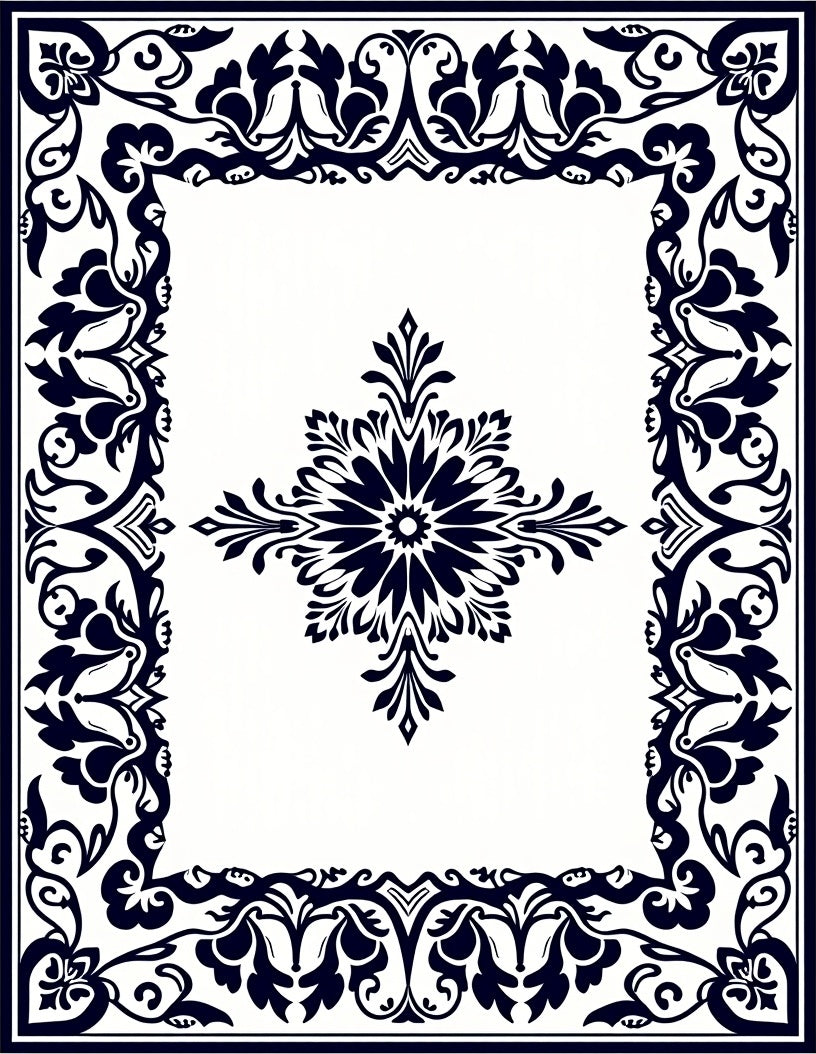 Classic Floral Symmetry Border Design Rug