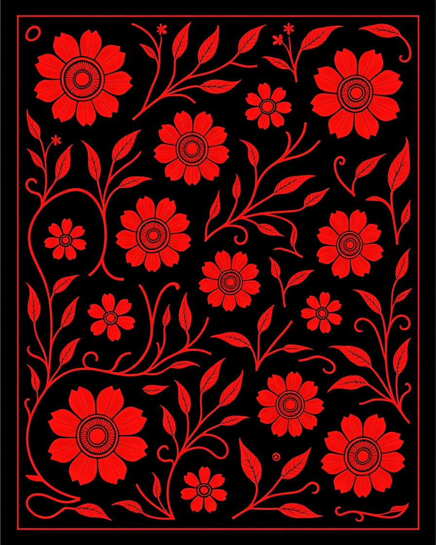 Red Floral Vine Pattern Rug