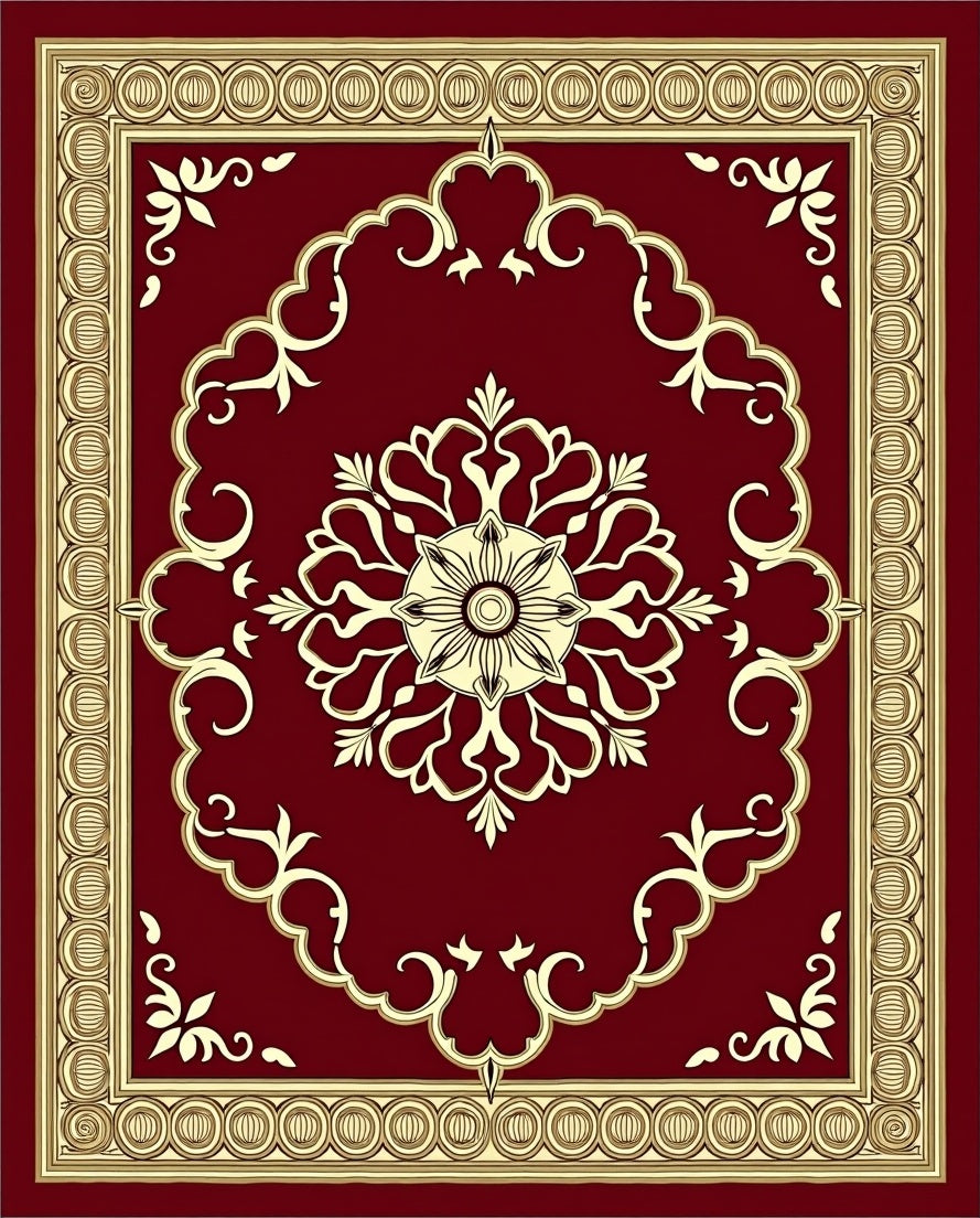 Classic Red Floral Medallion Border Rug