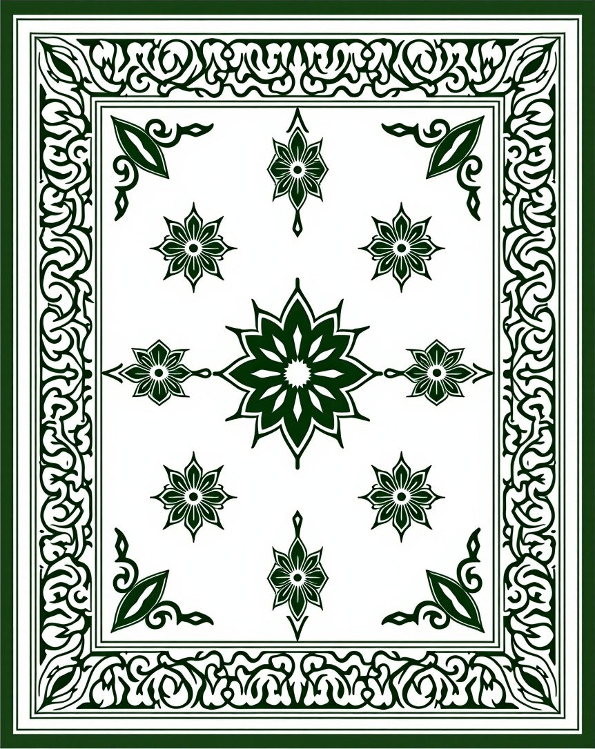 Dark Green Floral Medallion Pattern Rug