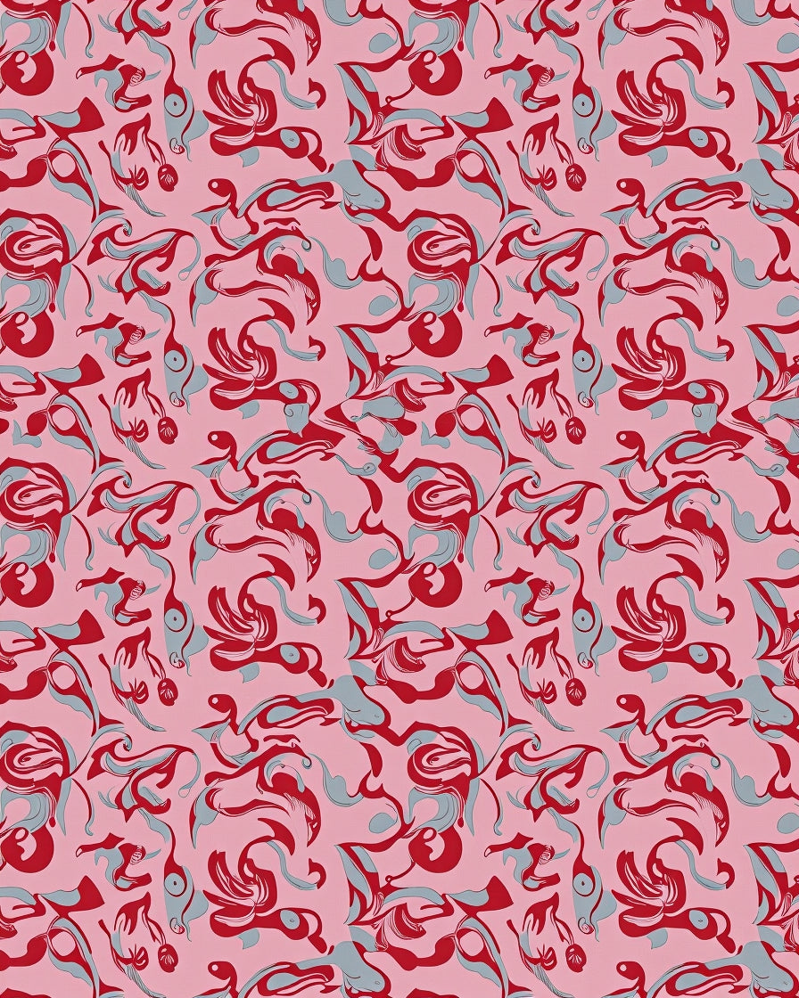 Playful Pink Red Swirl Pattern Rug