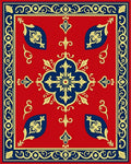 Ornate Red Blue Gold Floral Design Rug