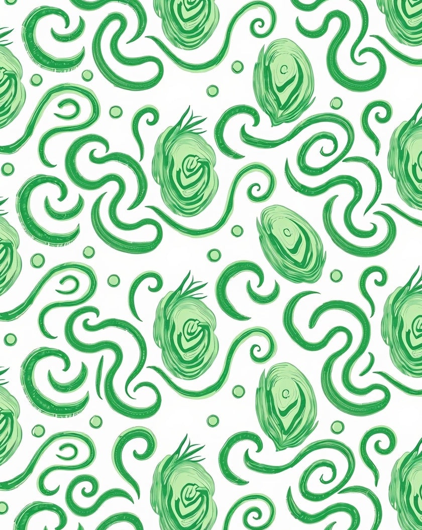 Green Swirls and Cabbage Pattern Rug