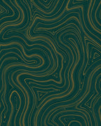 Dark Teal Golden Swirl Pattern Rug
