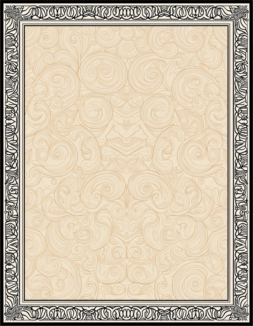 Classic Black Beige Swirl Border Design Rug