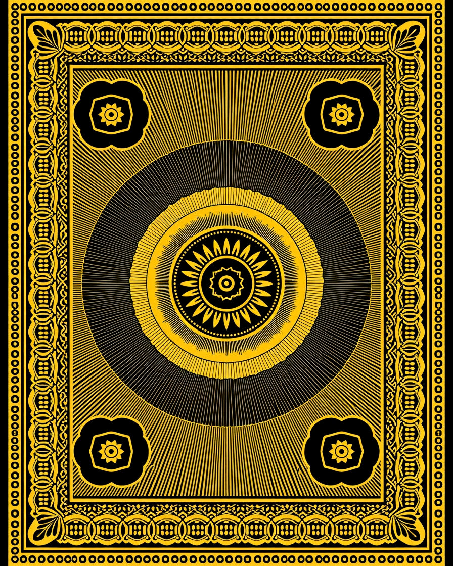 Bold Sunburst Floral Black Yellow Rug