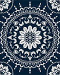 Dark Blue Intricate Floral Mandala Design Rug