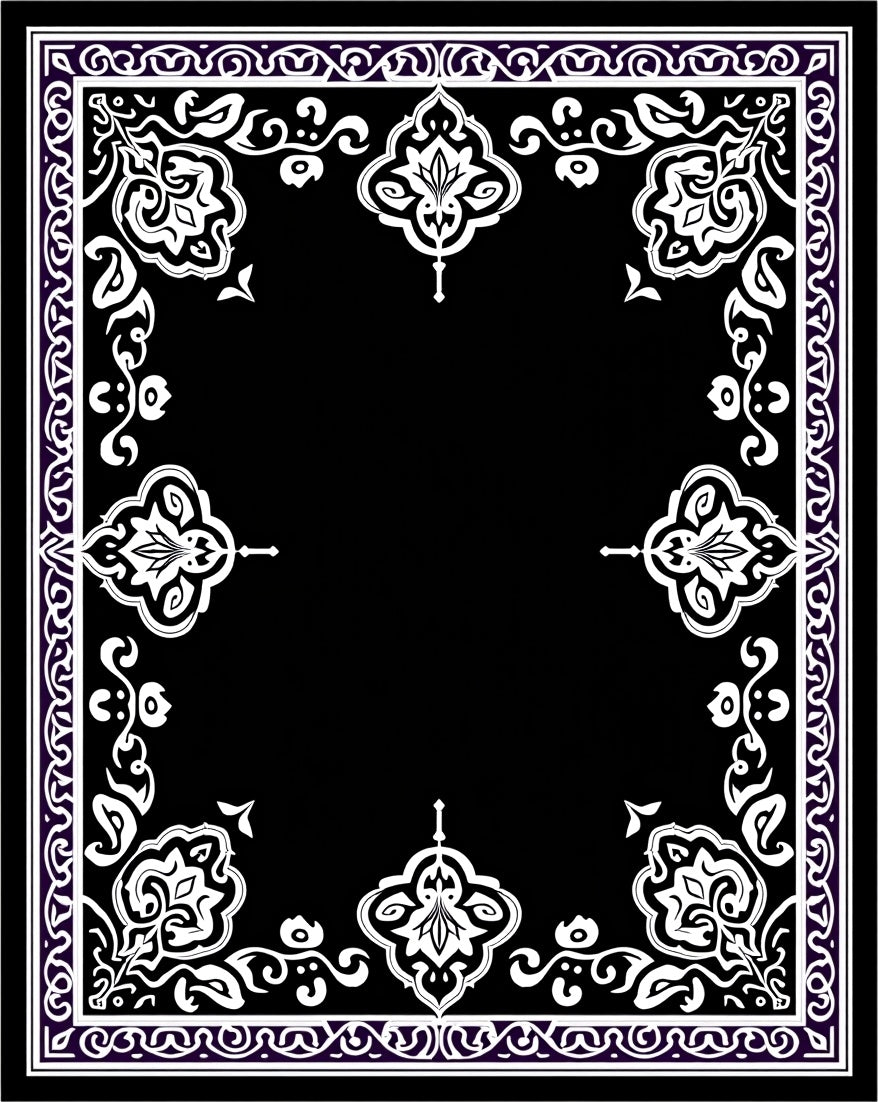 Ornate White Floral Border Design Rug