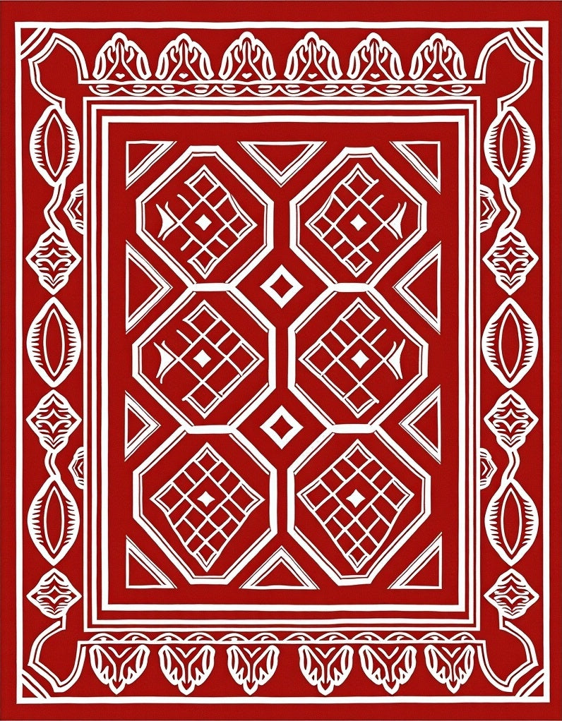 Red White Geometric Crystal Pattern Rug