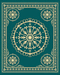 Deep Teal Sunburst Mandala Border Rug