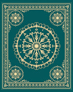 Deep Teal Sunburst Mandala Border Rug