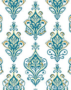 Elegant Teal Gold Damask Pattern Rug