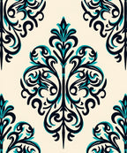 Classic Teal Navy Damask Pattern Rug