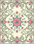Elegant Pink Teal Floral Scrollwork Design Rug