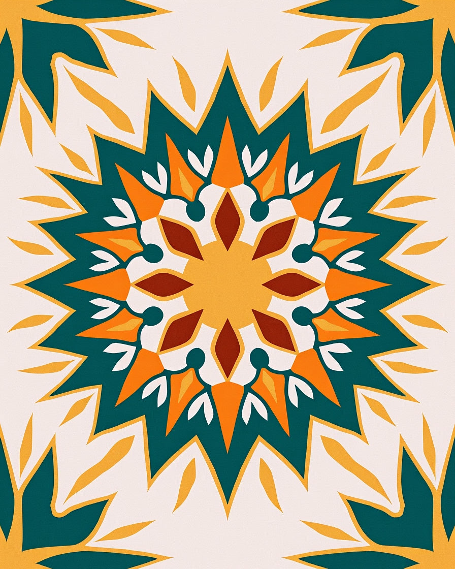 Radiant Starburst Teal Orange Pattern Rug