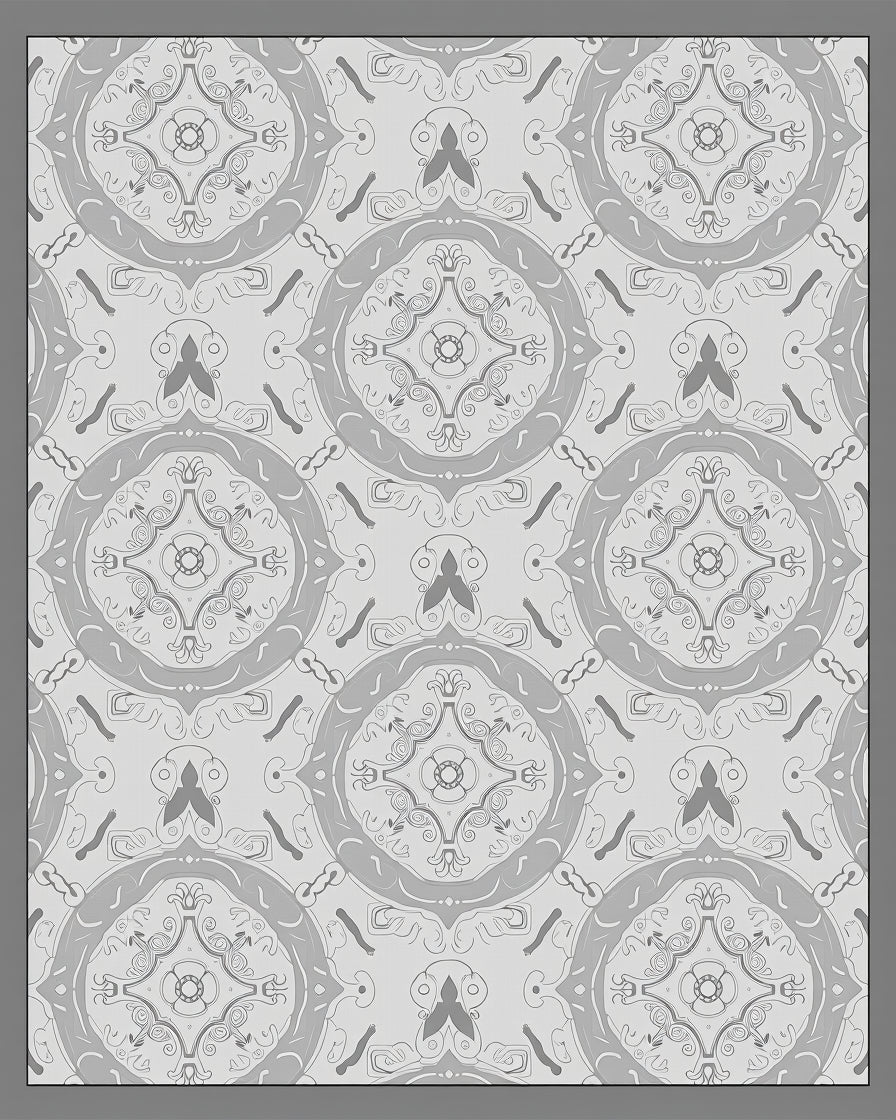 Grey Floral Mandala Patterned Rug