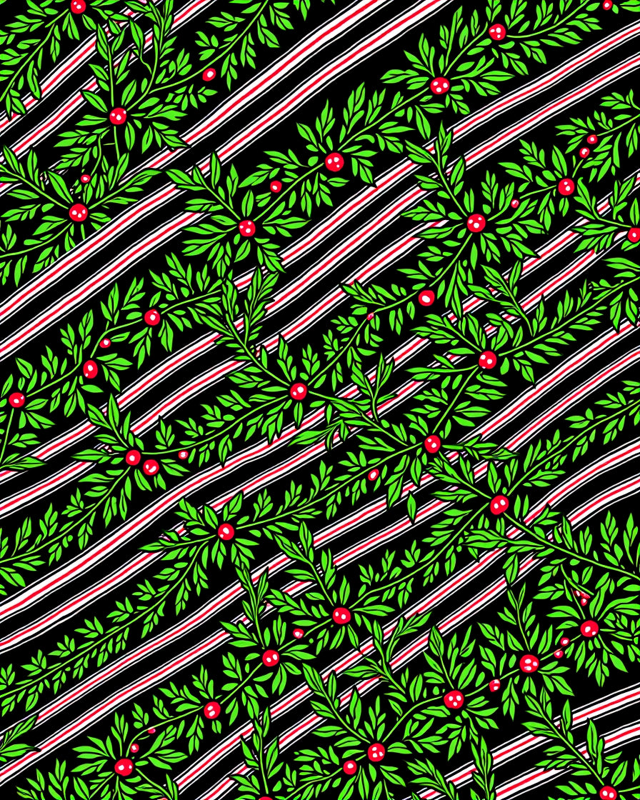 Green Berry Vine Red Stripe Rug