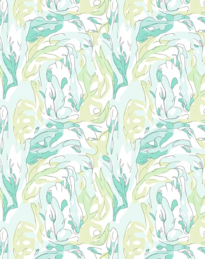 Abstract Seafoam Leaf Pattern Rug