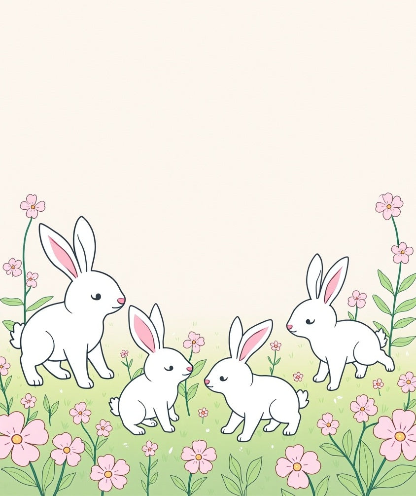 Cute Bunny And Flower Meadow Pattern Rug