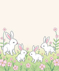 Cute Bunny And Flower Meadow Pattern Rug