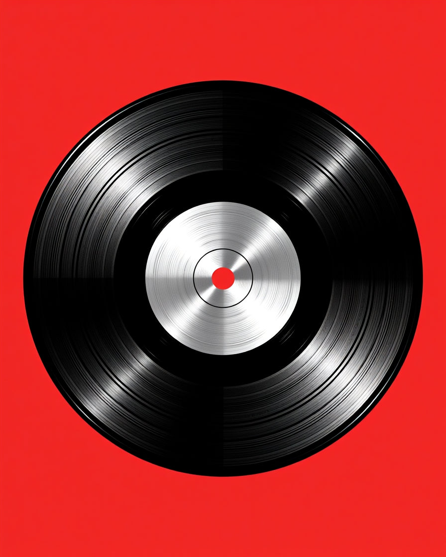 Retro Vinyl Record With Red Center Rug