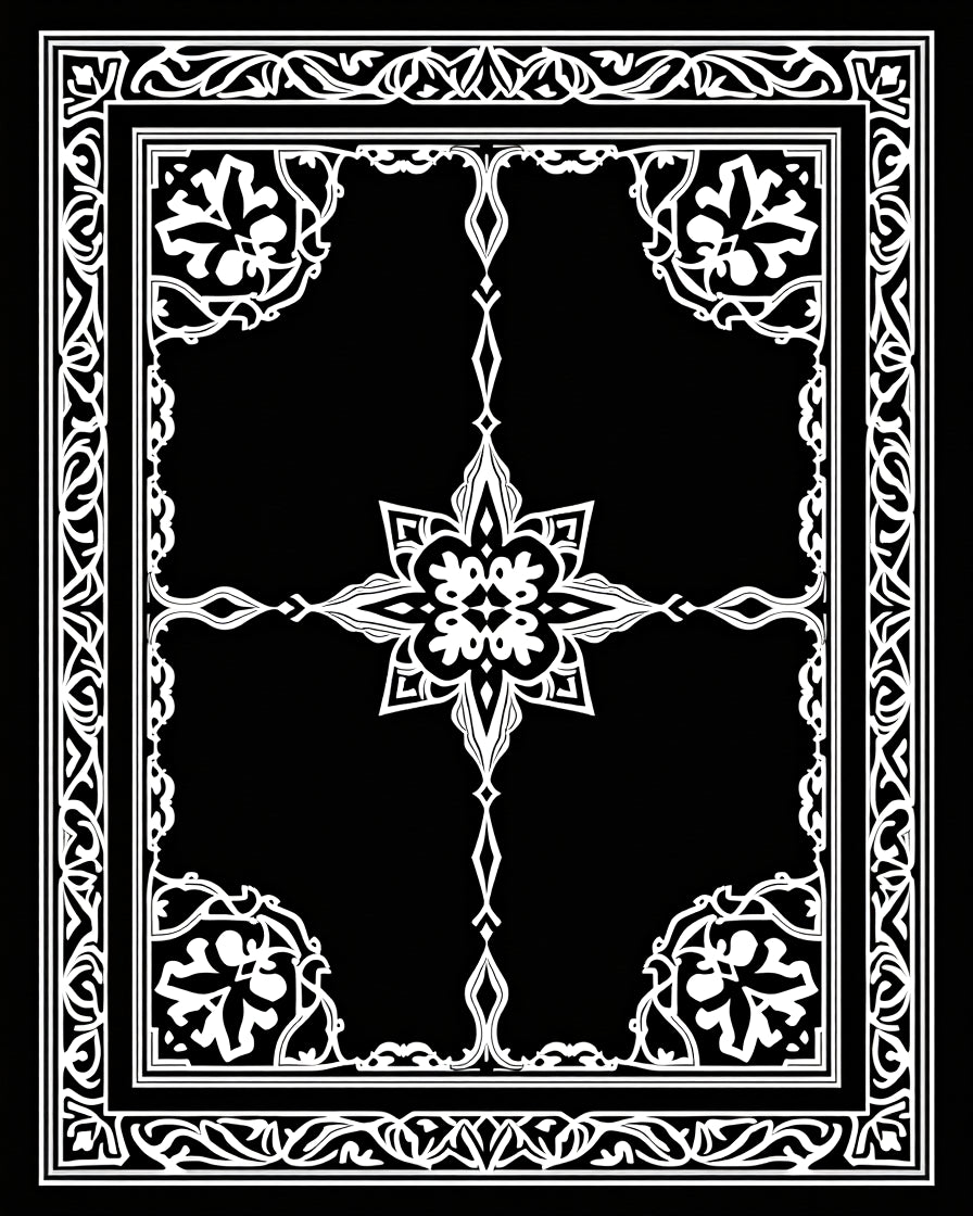 Ornate Floral Scroll Border Design Rug