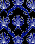 Royal Blue Fan Pattern Design Rug
