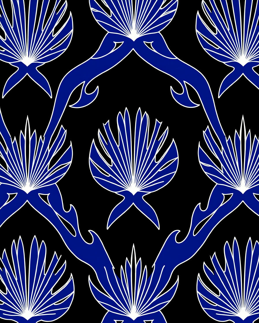Royal Blue Fan Pattern Design Rug