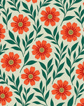 Orange Floral Pattern on Light Background Rug