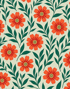 Orange Floral Pattern on Light Background Rug
