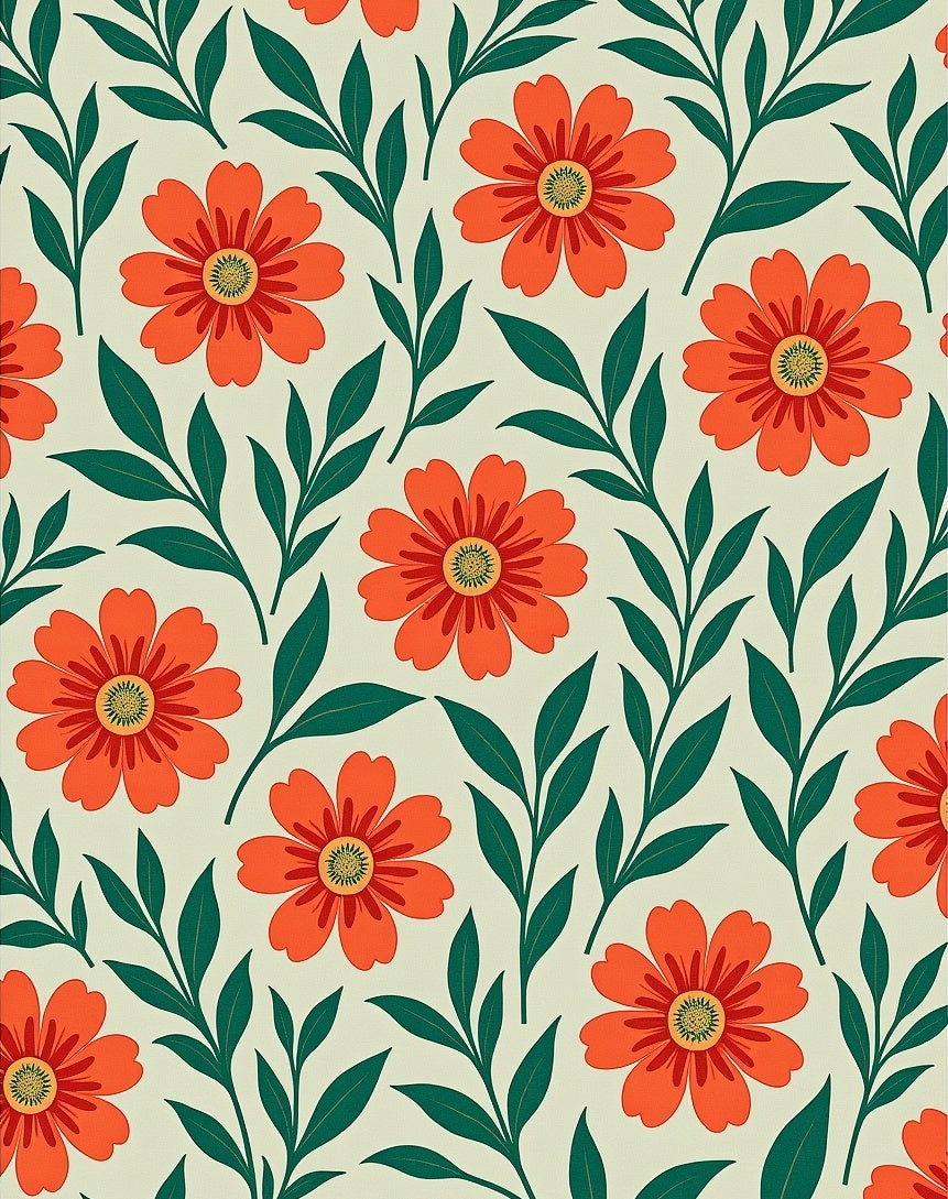 Orange Floral Pattern on Light Background Rug