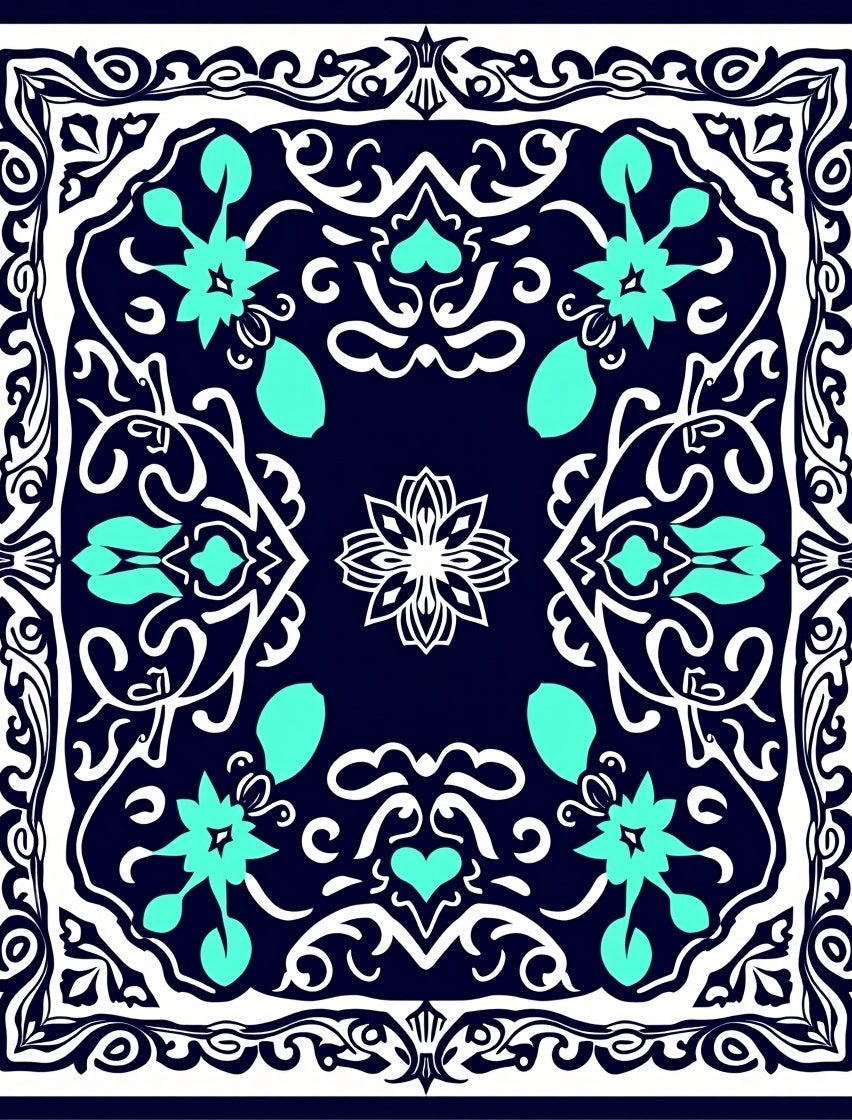Aqua Medallion Symmetry Design Rug