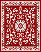 Bold Red White Floral Mandala Rug