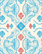 Aqua Red Shell Inspired Abstract Design Rug
