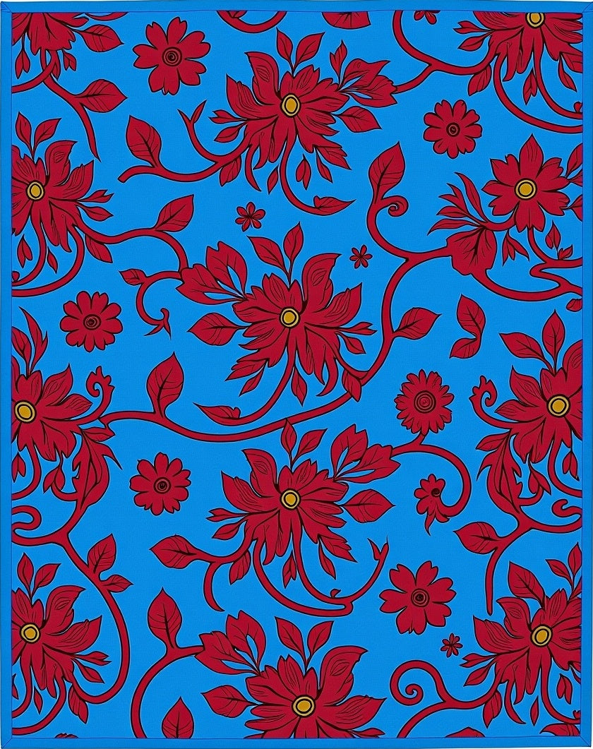 Vibrant Red Floral Vines Rug