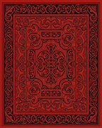 Intricate Red Black Scroll Pattern Rug